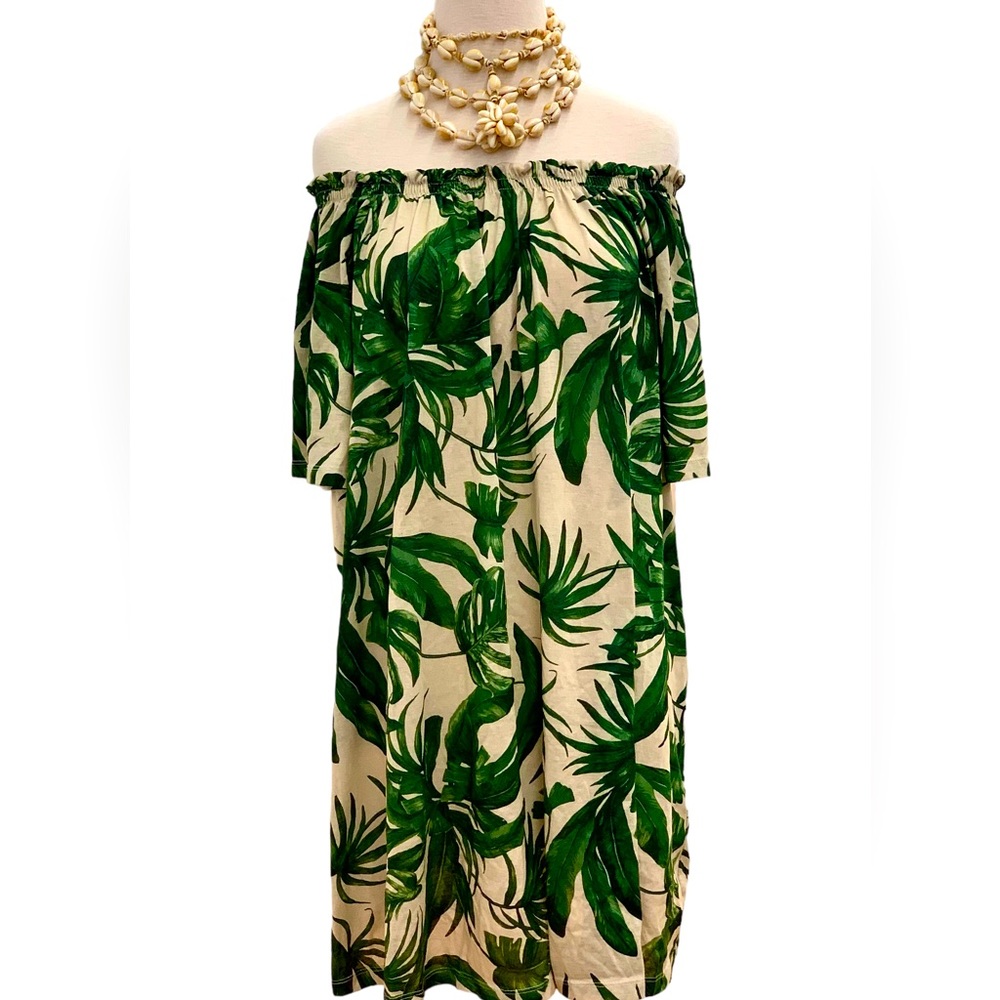 h&m off shoulder palm frond dress size s-m